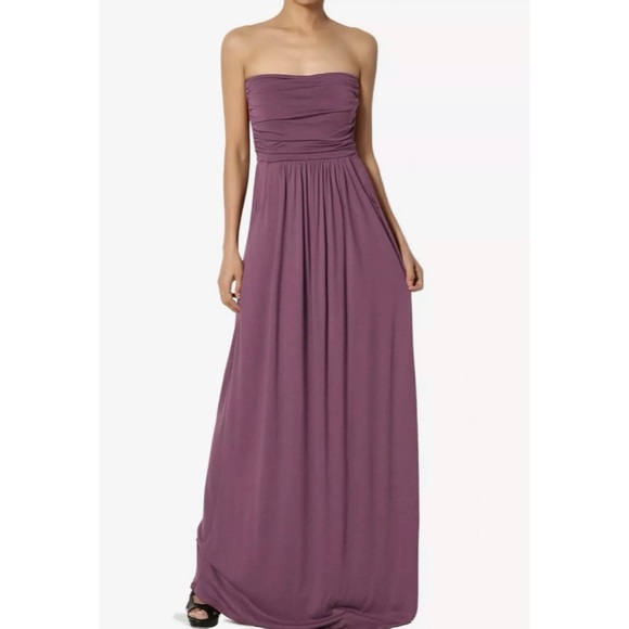 ✂️STRAPLESS MAXI DRESS WITH POCKETS IN DUSTY PLUM - Picture 3 of 6